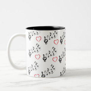2 Couleurs Tasse à café Notes de Musique et Cœurs
