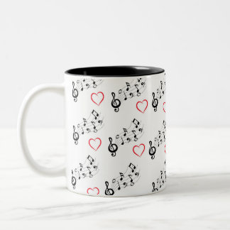 2 Couleurs Tasse à café Notes de Musique et Cœurs