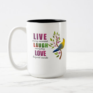2 Couleurs Tasse à café Oiseau Jaune Vivre Rire Aimer
