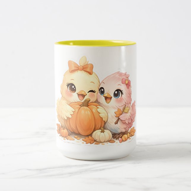 2 Couleurs Tasse à café Oiseaux Halloween Amicaux (Centre)