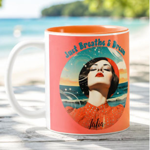 2 Couleurs Tasse à café orange rétro Just Breathe & Dream