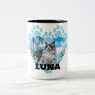 2 Couleurs Tasse à café personnalisée avec photo de chat et n