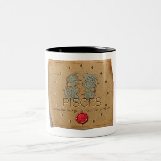 2 Couleurs Tasse à café - Poissons - Zodiaque (Centre)