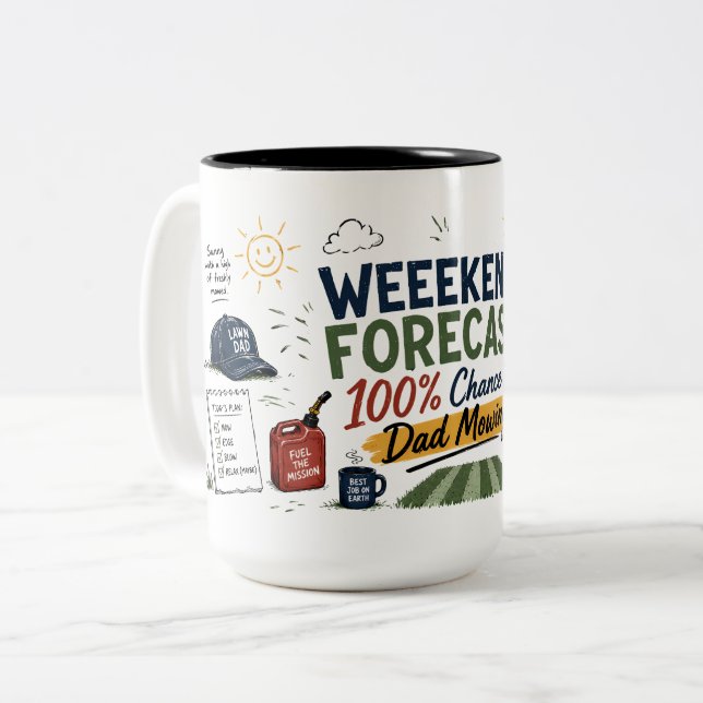 2 Couleurs Tasse à café prévisions de week-end Papa tonte (Devant gauche)