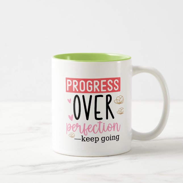 2 Couleurs Tasse à café « Progrès plutôt que perfection » (Droit)
