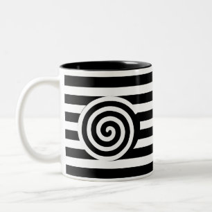 2 Couleurs Tasse à café rayée noir et blanc en spirale