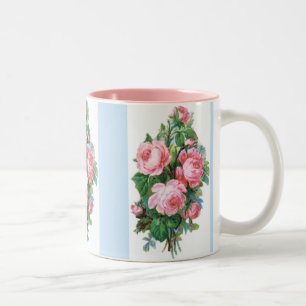2 Couleurs Tasse à café Roses Anciennes Rayure Bleue