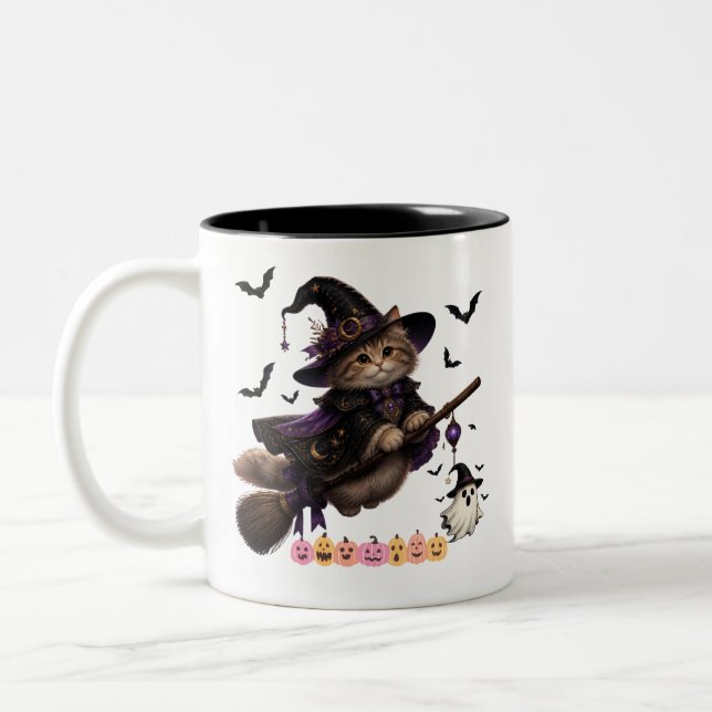 2 Couleurs Tasse à café sorcière chat d'Halloween (Gauche)