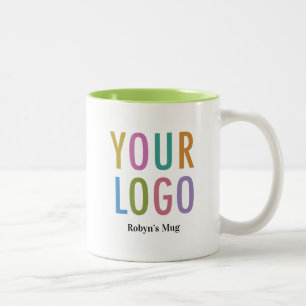 2 Couleurs Tasse à café vert lime intérieur Nom du logo de la