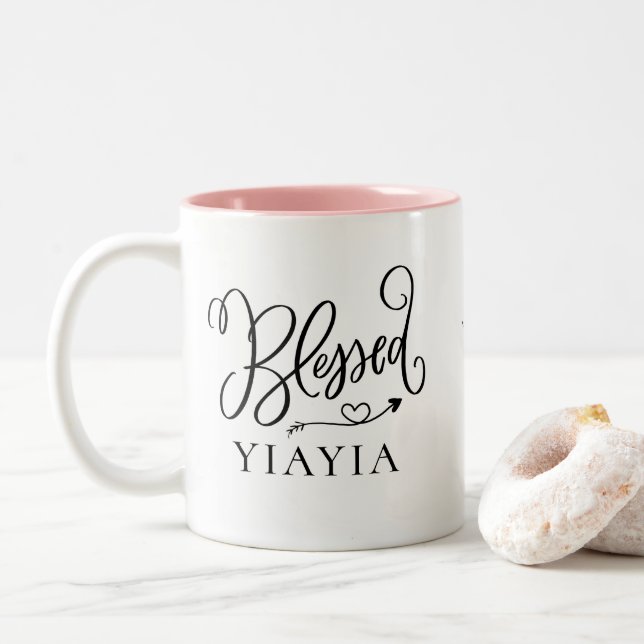 2 Couleurs Tasse à café Yiayia Moderne Bénie (Avec donut)