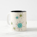2 Couleurs Tasse à deux tons atomique iconique de Starbursts<br><div class="desc">Ce motif à deux tons atomique iconique de tasse de Starbursts comporte les starbursts atomiques iconiques. C'est exact ! La vieille école, arrière - plan crème avec des taches d'or est le contexte parfait pour la turquoise vibrante, le céleri calmant, et les cercles colorés de vert kitschy de poire. Les...</div>
