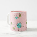 2 Couleurs Tasse à deux tons atomique iconique rose de<br><div class="desc">Ce motif à deux tons atomique iconique rose de tasse de Starbursts comporte les starbursts atomiques iconiques. C'est exact ! La vieille école, la première Madame Pink a coloré l'arrière - plan avec des taches d'or est le contexte parfait pour la turquoise vibrante, le céleri calmant, et les cercles colorés...</div>