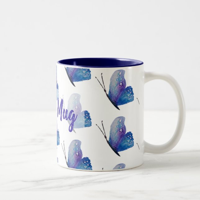 2 Couleurs Tasse à deux tons personnalisée   de papillon bleu (Droit)