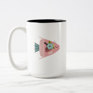 2 Couleurs Tasse à illustration de poisson floral