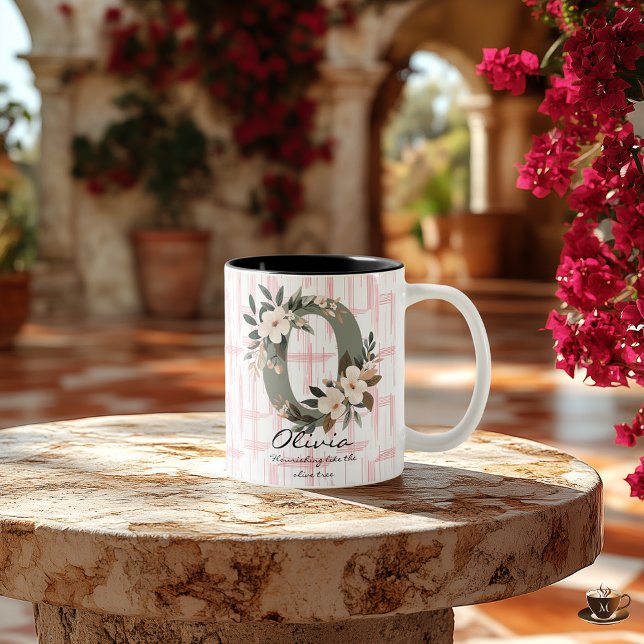 2 Couleurs Tasse à monogramme floral Boho Chic - Olivia (Créateur téléchargé)