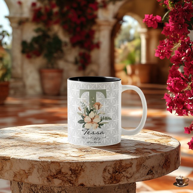 2 Couleurs Tasse à monogramme floral Boho Chic - Tessa (Créateur téléchargé)
