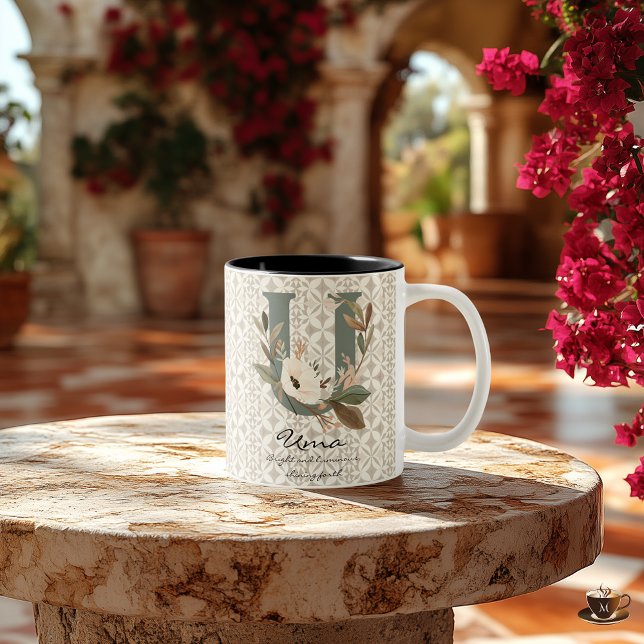 2 Couleurs Tasse à monogramme floral Boho Chic - Uma (Créateur téléchargé)