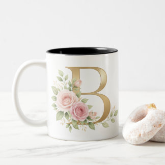 2 Couleurs Tasse à monogramme lettre B florale élégante Perso