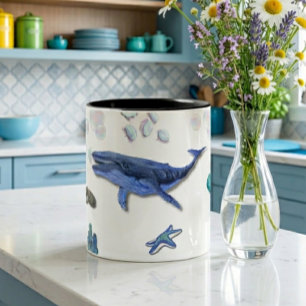 2 Couleurs Tasse à motif d'animaux marins aquarelle Vie Océan