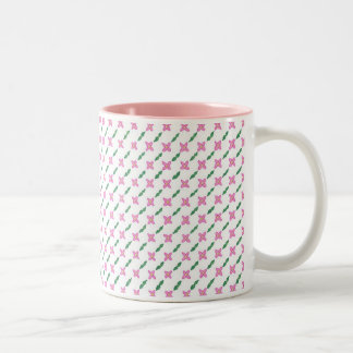 2 Couleurs Tasse à motif de fleurs roses et de feuilles verte