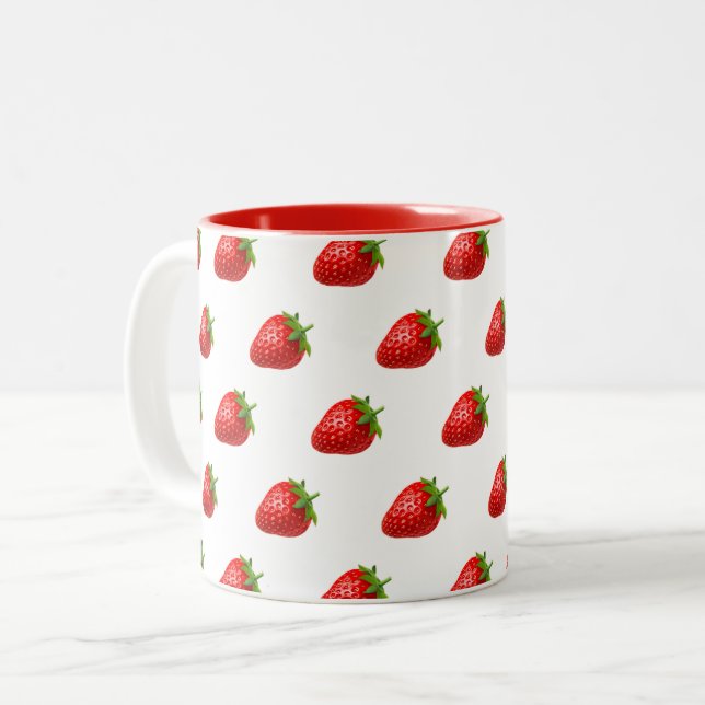 2 Couleurs Tasse à motif fraise (Devant gauche)