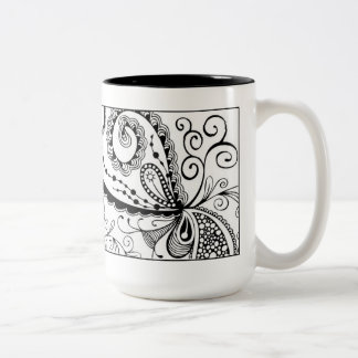 2 Couleurs Tasse abstraite de griffonnage en noir et blanc