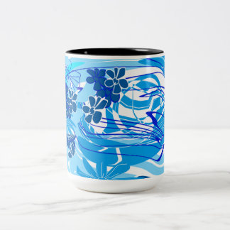 2 Couleurs Tasse Abstraite Moderne — Tourbillon Floral Bleu