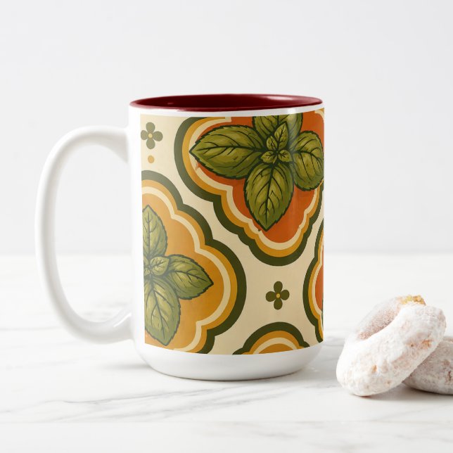 2 Couleurs Tasse Accent Motif Basilic Rétro (Avec donut)