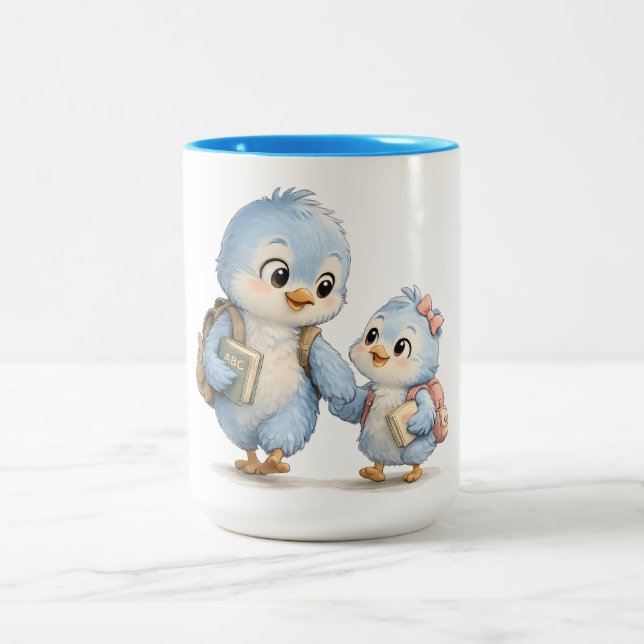 2 Couleurs Tasse accent oiseau bleu Frère Sœur (Centre)
