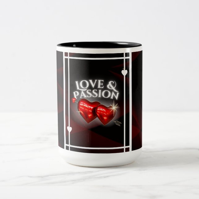 2 Couleurs Tasse Amour & Passion - Cœurs rouges lumineux sur  (Centre)