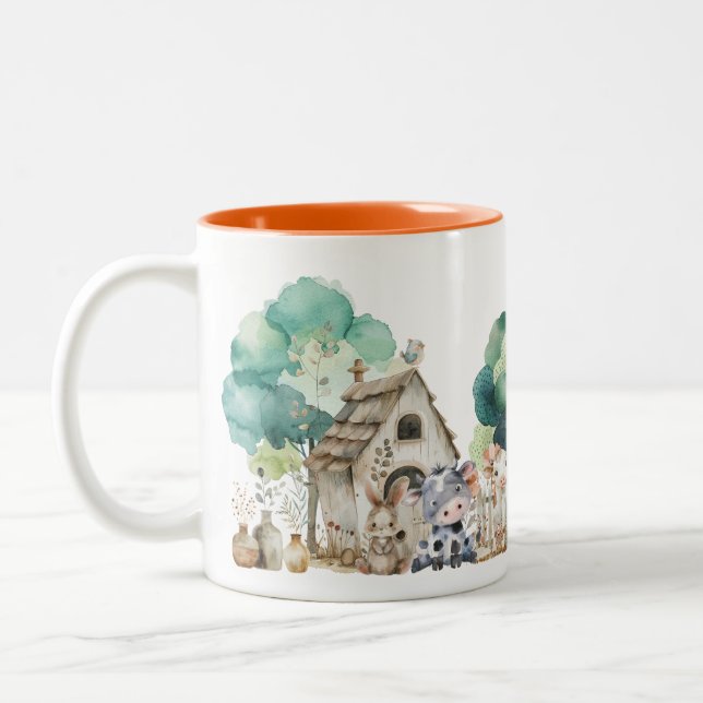 2 Couleurs Tasse aquarelle d'animaux de ferme – Tasse de nurs (Gauche)