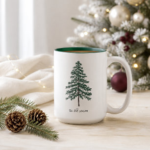 2 Couleurs Tasse Arbre de Noël Minimaliste – Texte Personnali