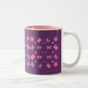 2 Couleurs Tasse assez rose et pourpre avec des papillons de