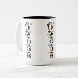 2 Couleurs Tasse avec autocollants Kawaii Manchot avec des co