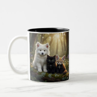2 Couleurs Tasse avec chiot Samoyède mignon et chaton noir