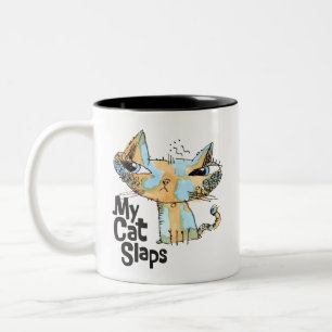 2 Couleurs Tasse avec illustration de chat marron/bleu drôle