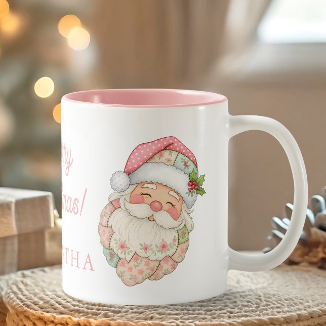 2 Couleurs Tasse avec nom de Père Noël moderne rose (Pink Christmas Santa Claus Name Mug)