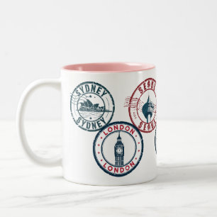 2 Couleurs Tasse avec tampon de passeport de ville mondiale –