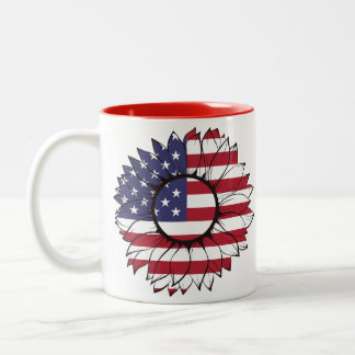 2 Couleurs Tasse avec tournesol drapeau américain, 4 juillet