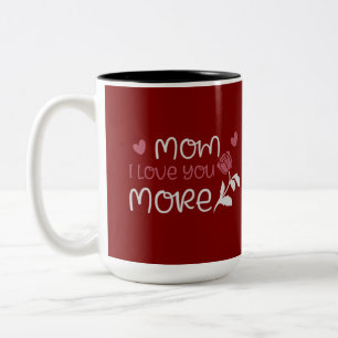 2 Couleurs Tasse avec typographie Cœur de Rose Rouge Maman Je