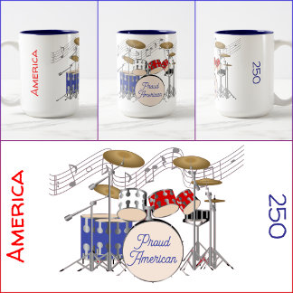 2 Couleurs TASSE - Batterie - Rouge - Blanc - Bleu - America