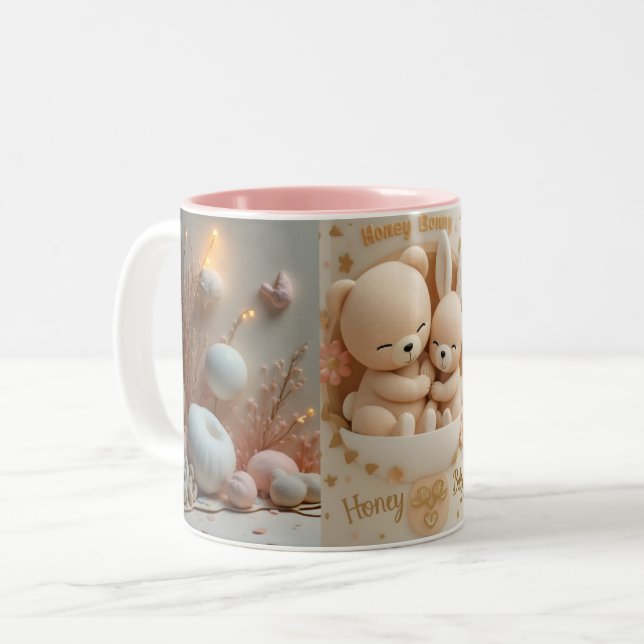 2 Couleurs Tasse Bébé Honey Bonny – Ourson & Lapin (Devant gauche)