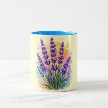 Tasse bicolore aquarelle à brin de lavande