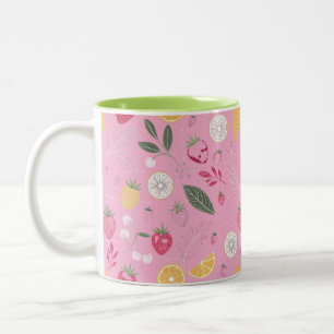 2 Couleurs Tasse bicolore fraise rose et florale