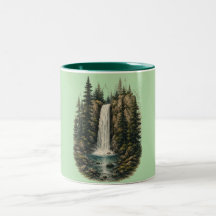 Tasse bicolore paysage de cascade forestière