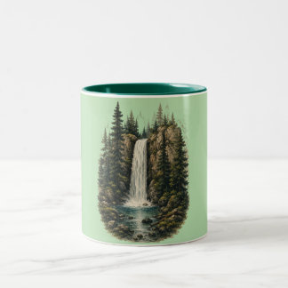 2 Couleurs Tasse bicolore paysage de cascade forestière