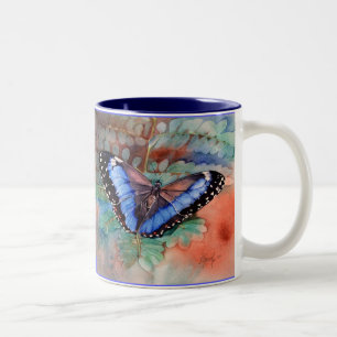 2 Couleurs Tasse bleue de gratitude d'aquarelle de Morpho