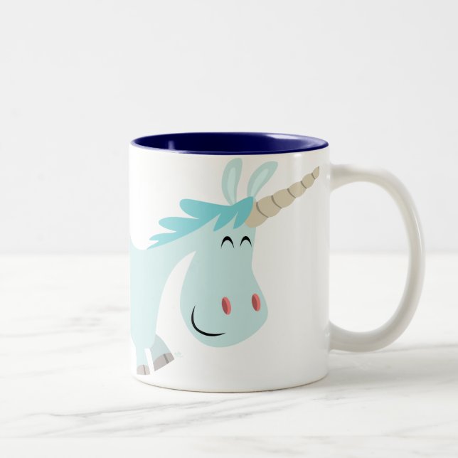 2 Couleurs Tasse bleue de licorne de bande dessinée (Droit)