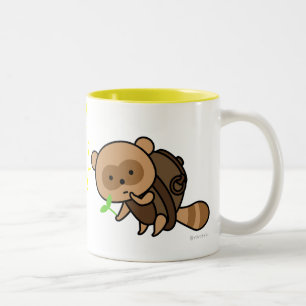 2 Couleurs Tasse - bouilloire Tanuki avec le feuille