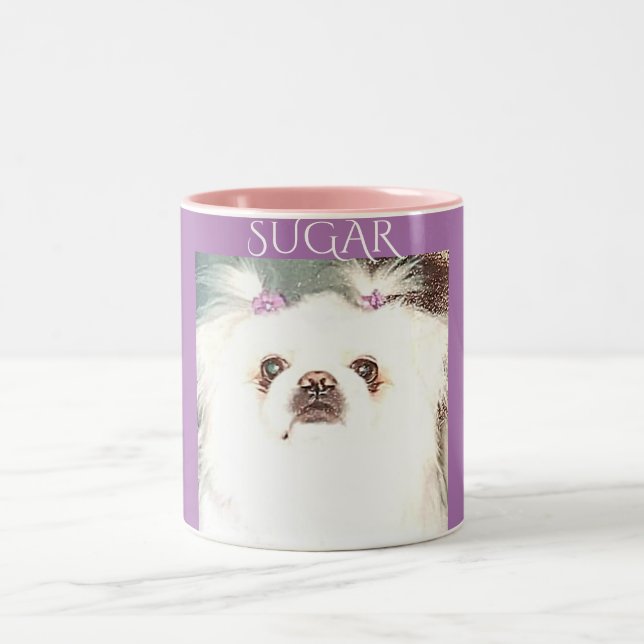 2 Couleurs Tasse café Pekingese en violet et rose. (Centre)